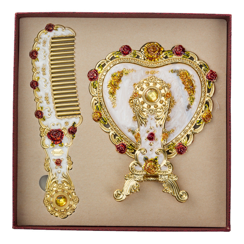 Metal Heart-shaped Handle Mirror Comb Set
