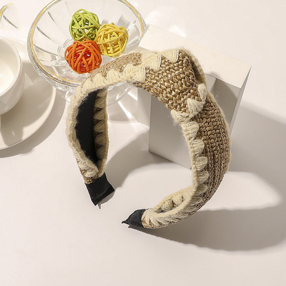 Wool Lafite Hairband Simple Cross Knot