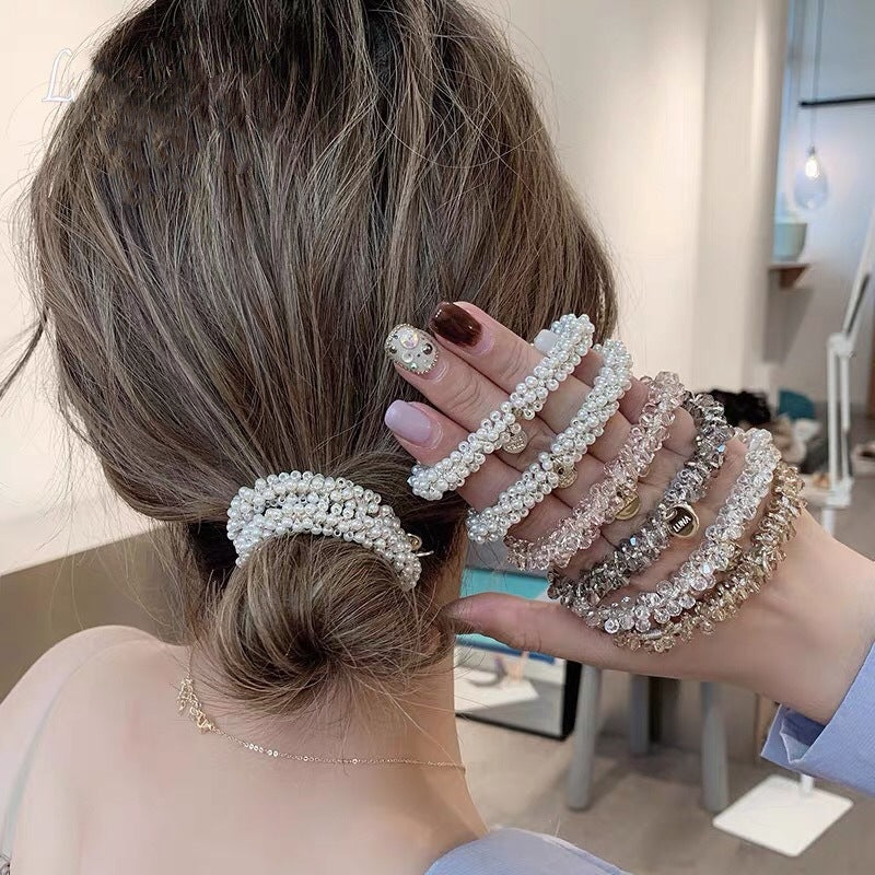 Ladies crystal imitation pearl hair rope