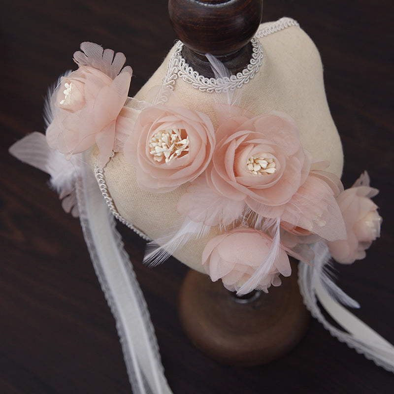 Exquisite meat pink flower bridal headpiece