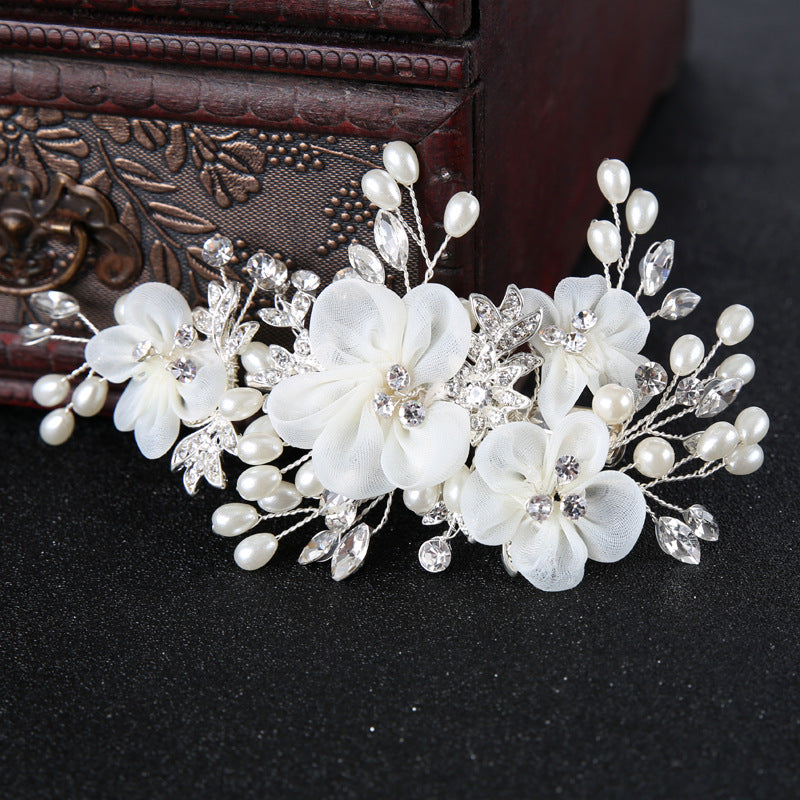 New Bride Wedding White Shell Petals Pearl Crystal Hairpin Ornament
