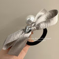 Silver Bowknot Hair Ring Love Pearl
