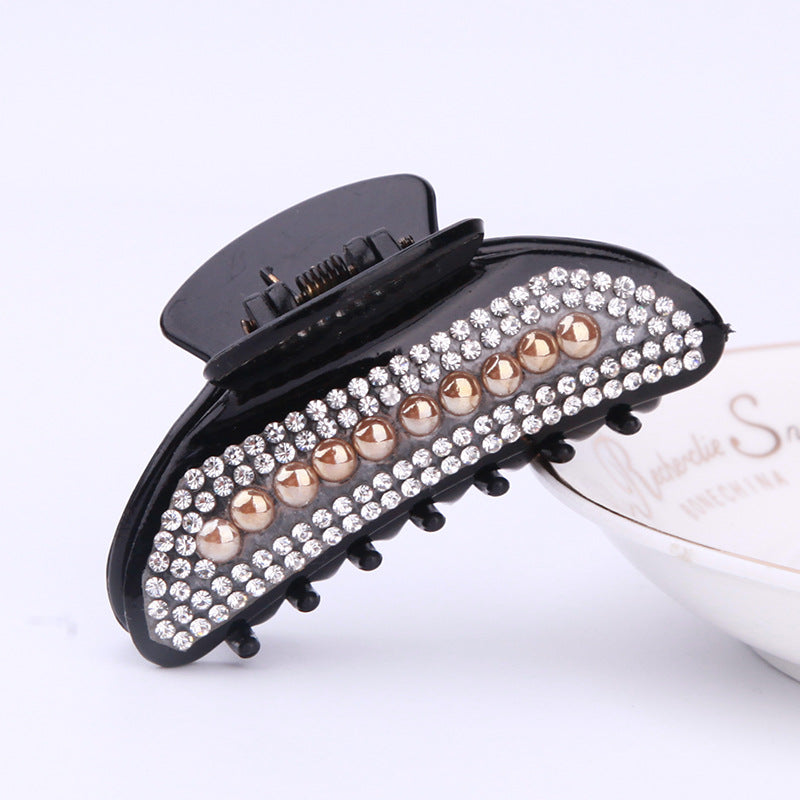 Simple Electroplated Pearl Rhinestone Moon Clip Ingot Claw Medium Plastic Grip