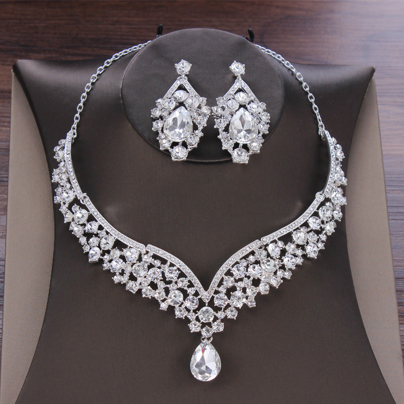 Three-piece Bridal Crown Headdress Baroque Hair Accessory Necklace Earrings