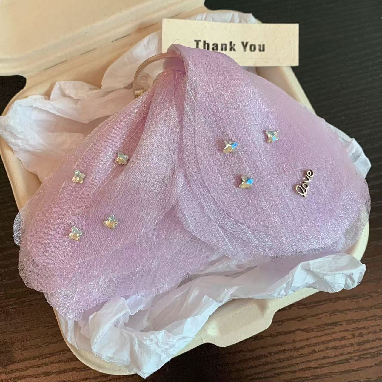 New Tulle Butterfly High-grade Headdress Barrettes Women's French Retro Simple Mesh Solid Color French Super Fairy Grip
