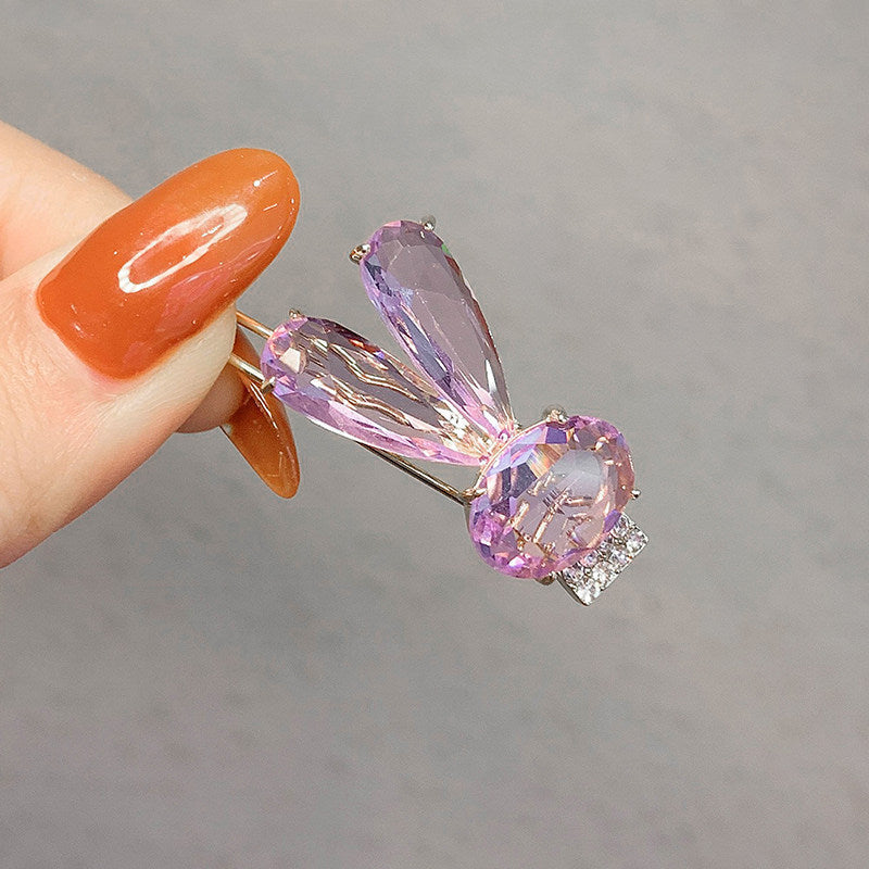 Korean Premium Rabbit Crystal Hairpin Side Frog Buckle