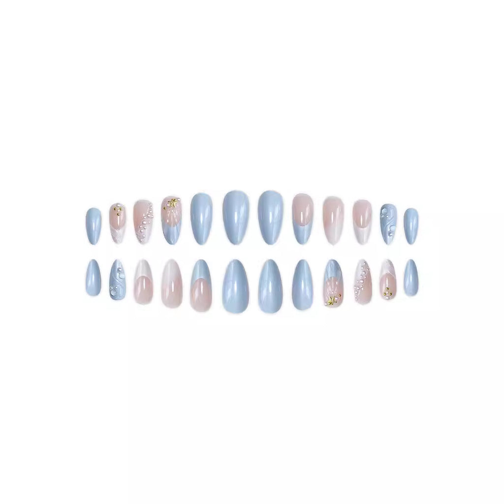 Fashion Ocean Series Almond Nail 3D Pearl Gold XINGX Wear Nail
