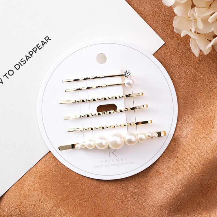 Rhinestone pearl hairpin clip bangs card