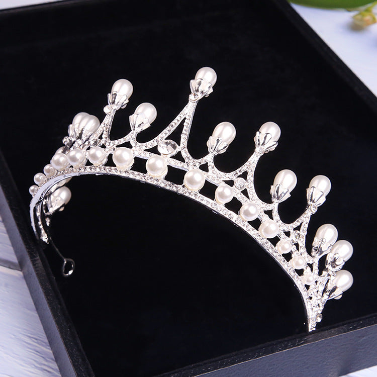 Bridal Crown Tiara Rhinestone Pearl Korean Wedding