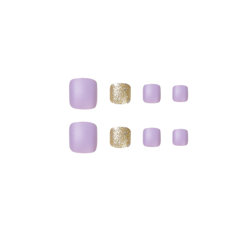 Summer Taro Purple Glitter Toenail Wear Finished Nail Beauty Feet Fake Nails Removable Nail Tip