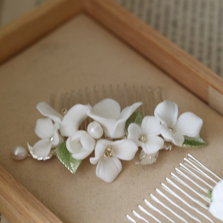 Ceramic Flower Hair Comb Bridal Headwear