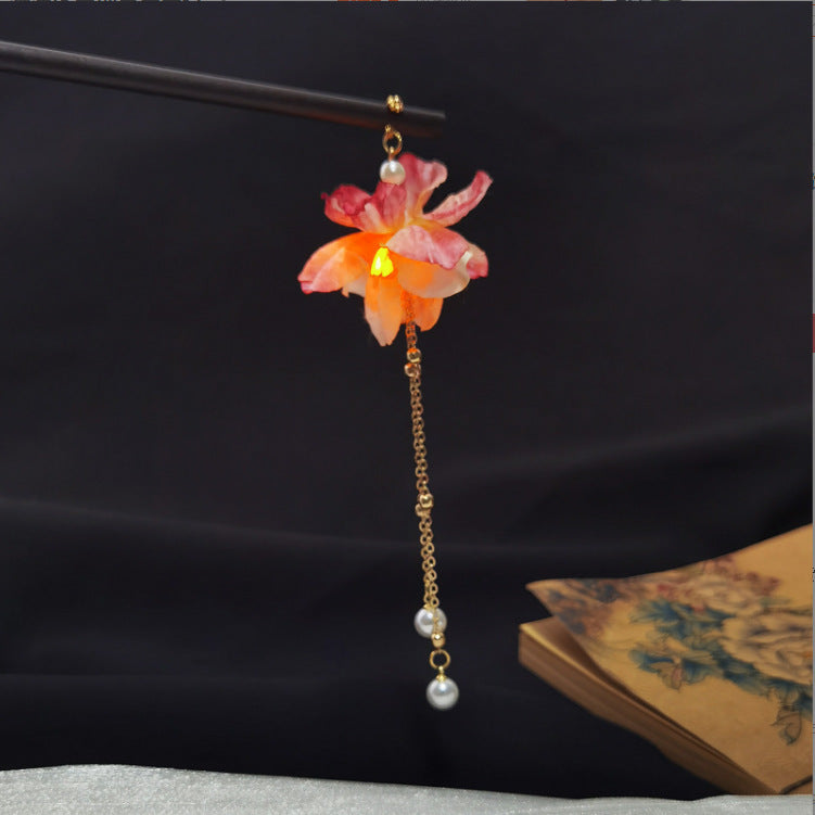 Ancient-style Tassel Hairpin Glowing Lantern Silk Flowers