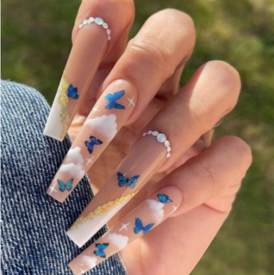 Long Nail Ballerina Gradient Heart Nail With Diamonds
