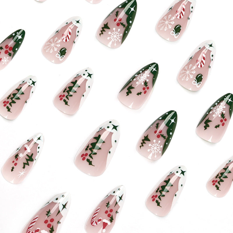 Christmas Style French White And Green Contrast Color Wear Nail Polish