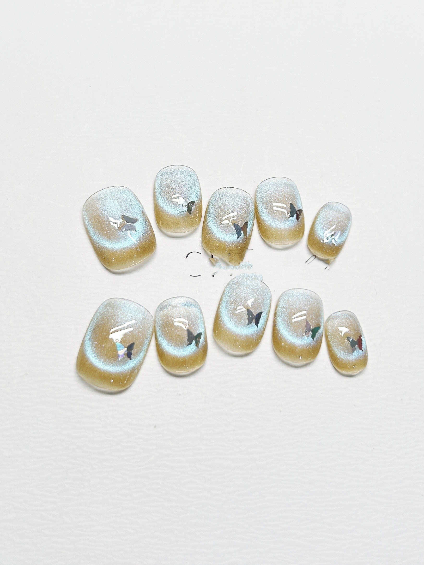 Nail Tip Short Fluorescent Cat Eye Butterfly