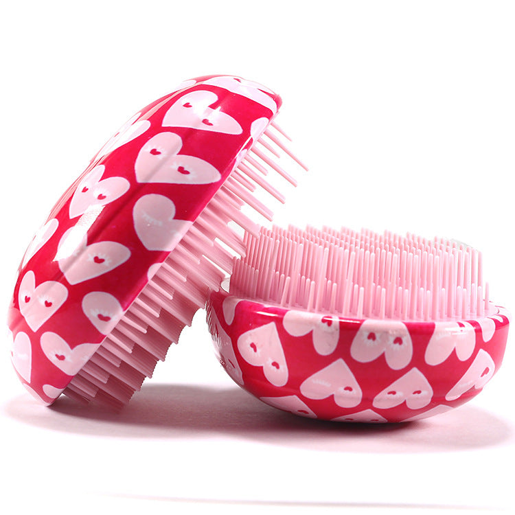 Portable Student Peach Heart Print Salon Massage Comb