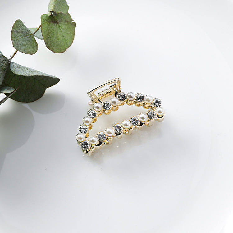 Geometric Square Love Curved Pearl Rhinestone Hair Clip