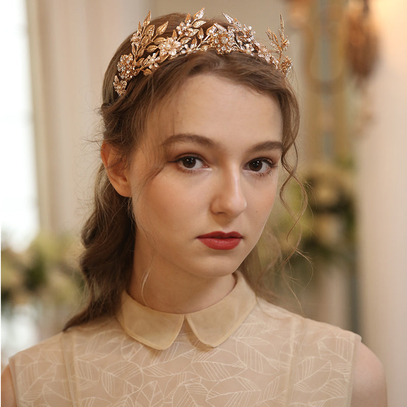Creative Flower Leaf Bride Crown Wedding Tiara Alloy