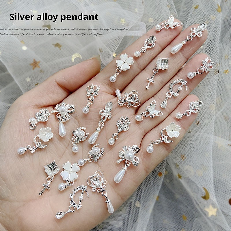 Nail Art Pendant Jewelry Tassel Alloy Metal Three-dimensional Pearl Mixed