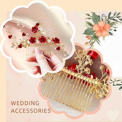 Bridal Red Flower Hair Comb Wedding Accessories