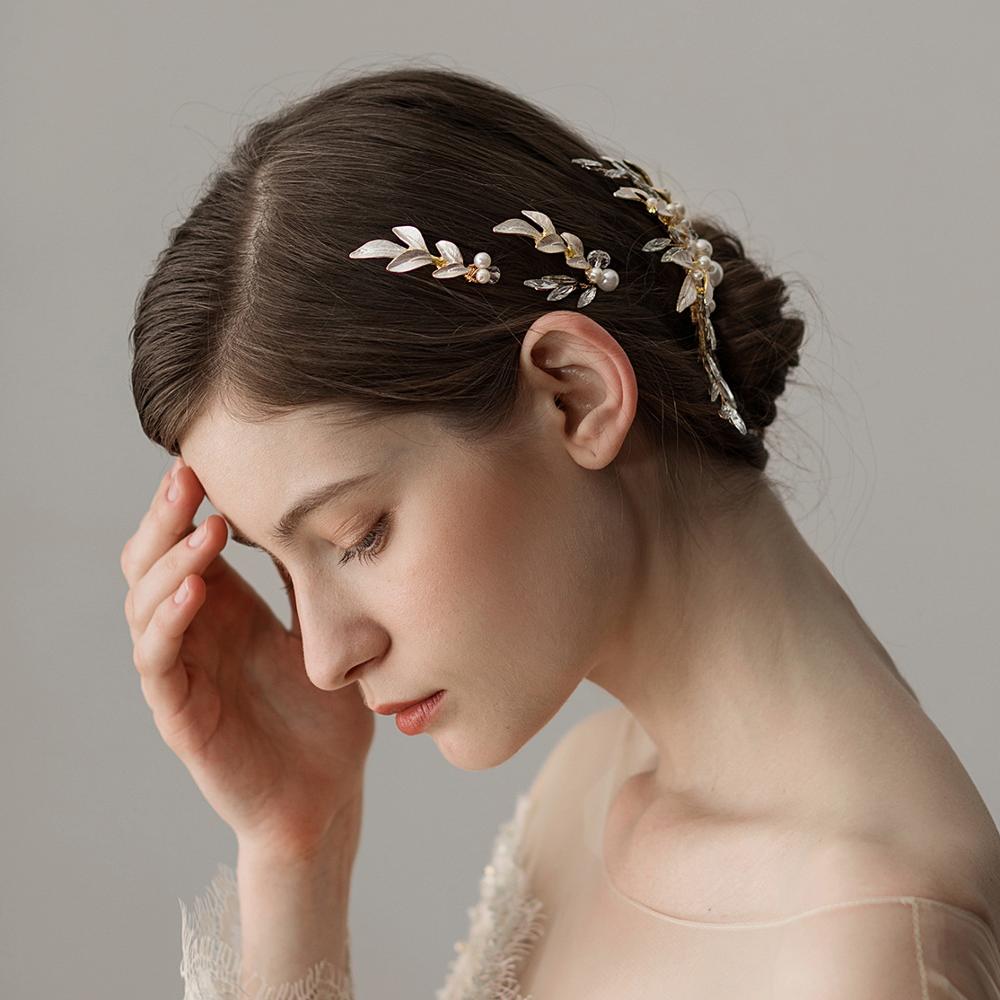 White Paint Leaf Bridal Hair Comb And Fork Set