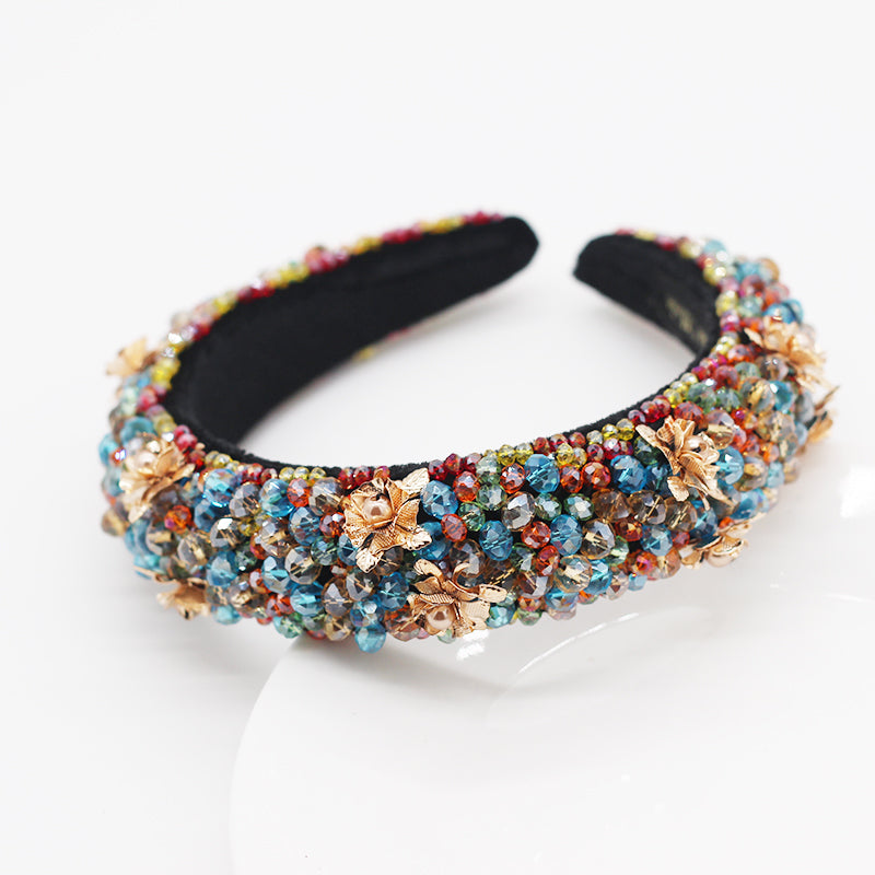 Luxury headband with crystal metallic flower