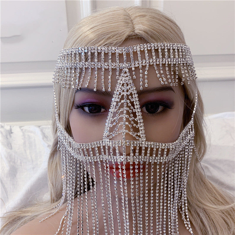 Exaggerated Long Fringed Rhinestone Head Facing Chain Women