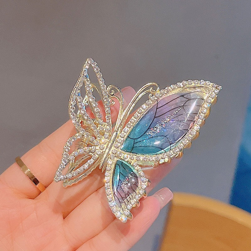 Exquisite Hairpin With Full Diamond Amber And Blue Butterfly
