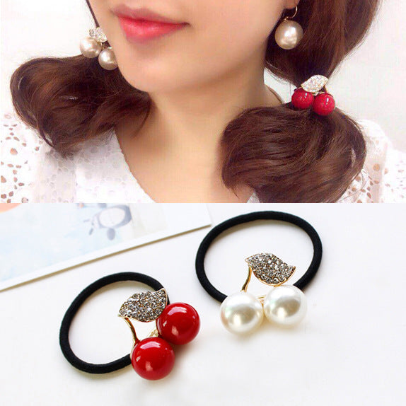Small  And Cute Rhinestone Cherry Hair Rope
