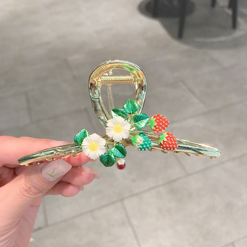 Female Simple And Cute Strawberry Hairpin Metal Clip