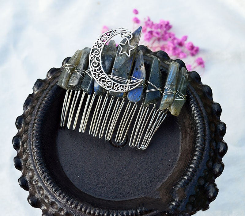 Premium Handmade Crown Moon Hollow Star Hair Comb