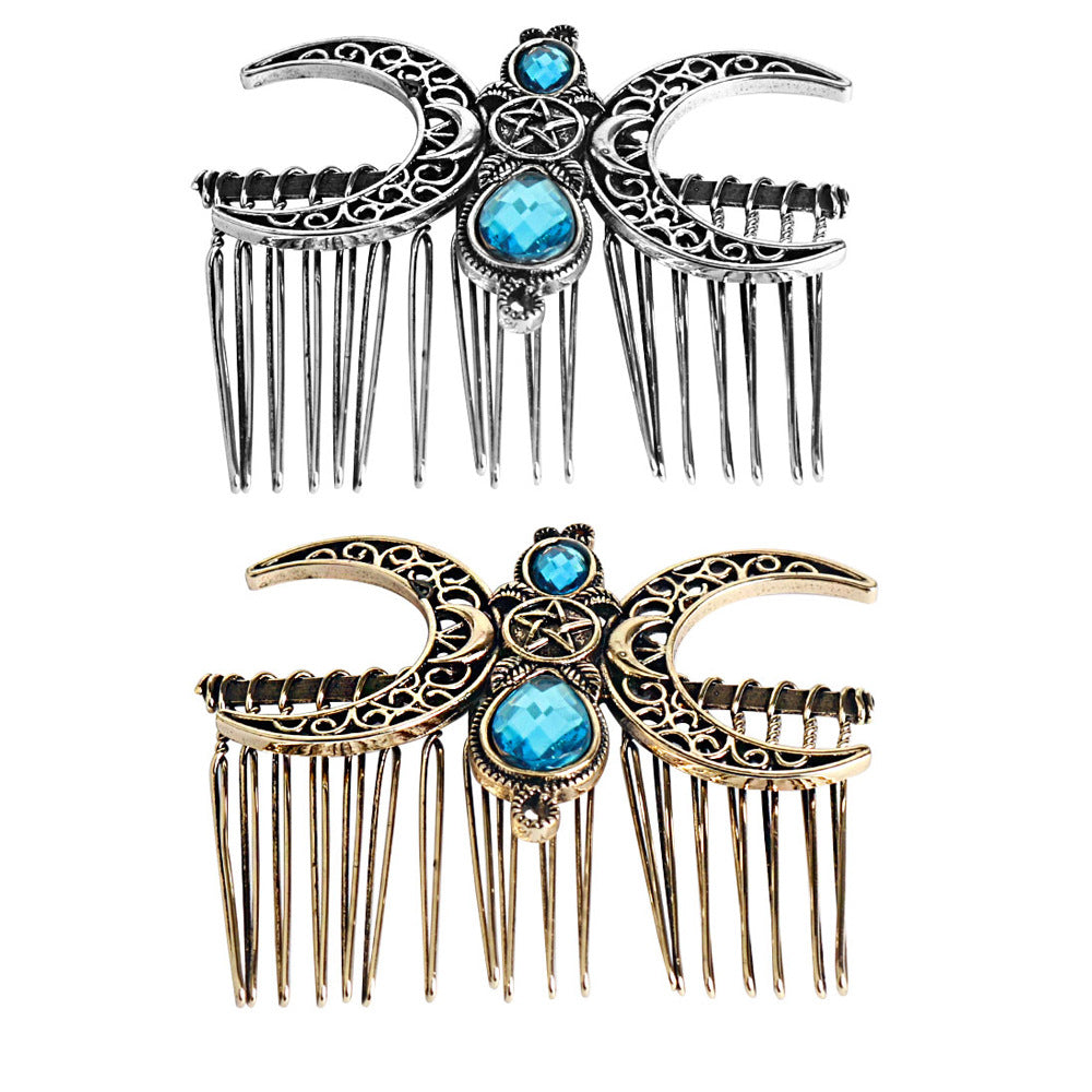 Blue Diamond Moon Hair Comb Lady Updo Plug Accessories Headdress