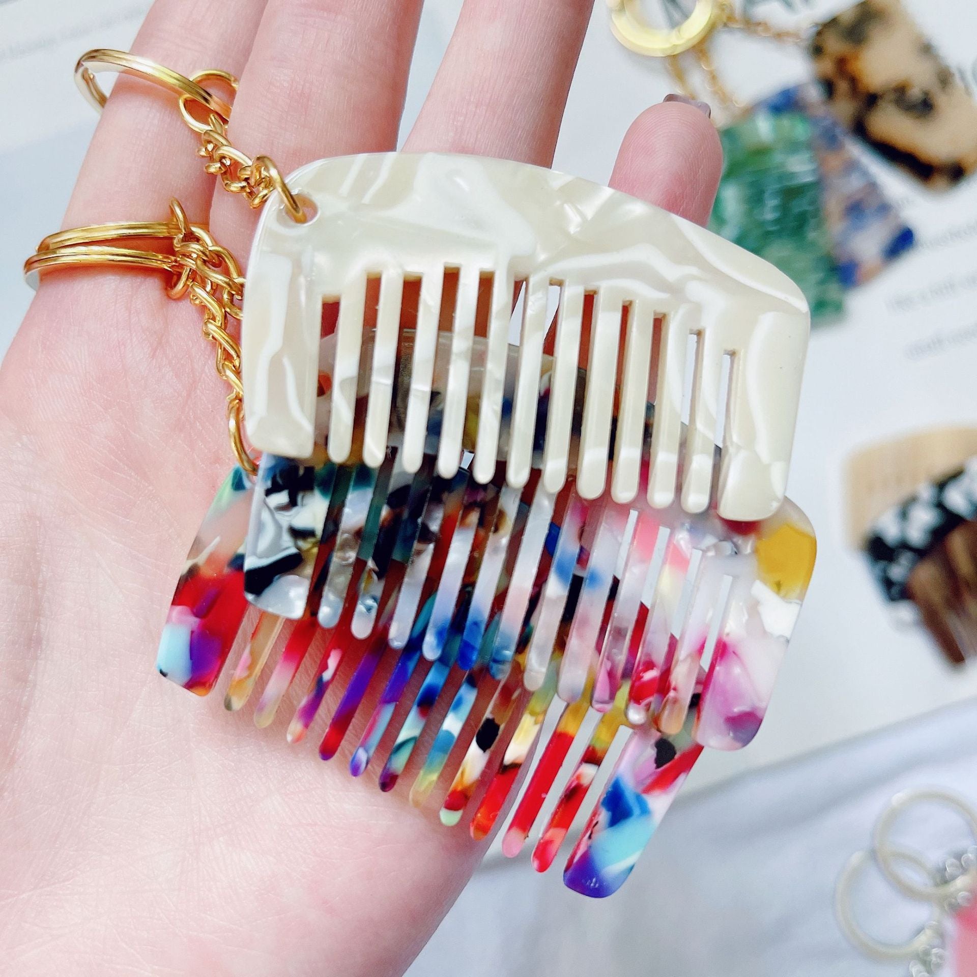 Acetic Acid Plate Mini Comb Key Chain Pendant Portable