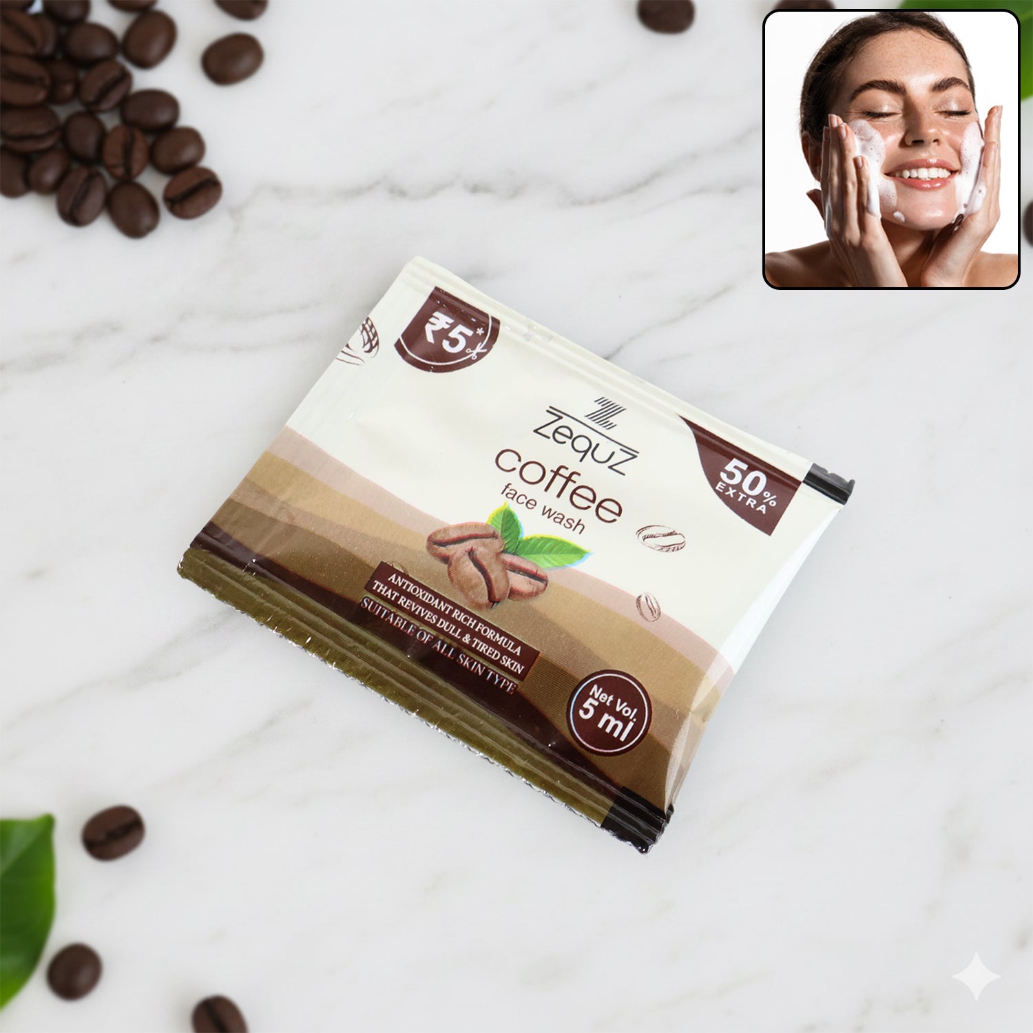 Zequz Coffee Face Wash Sachet (5 Ml  1 Pc)