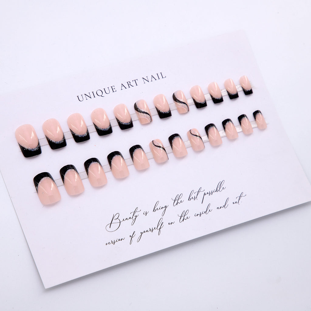 Long Square Black Glitter Lines Nail Art Sticker