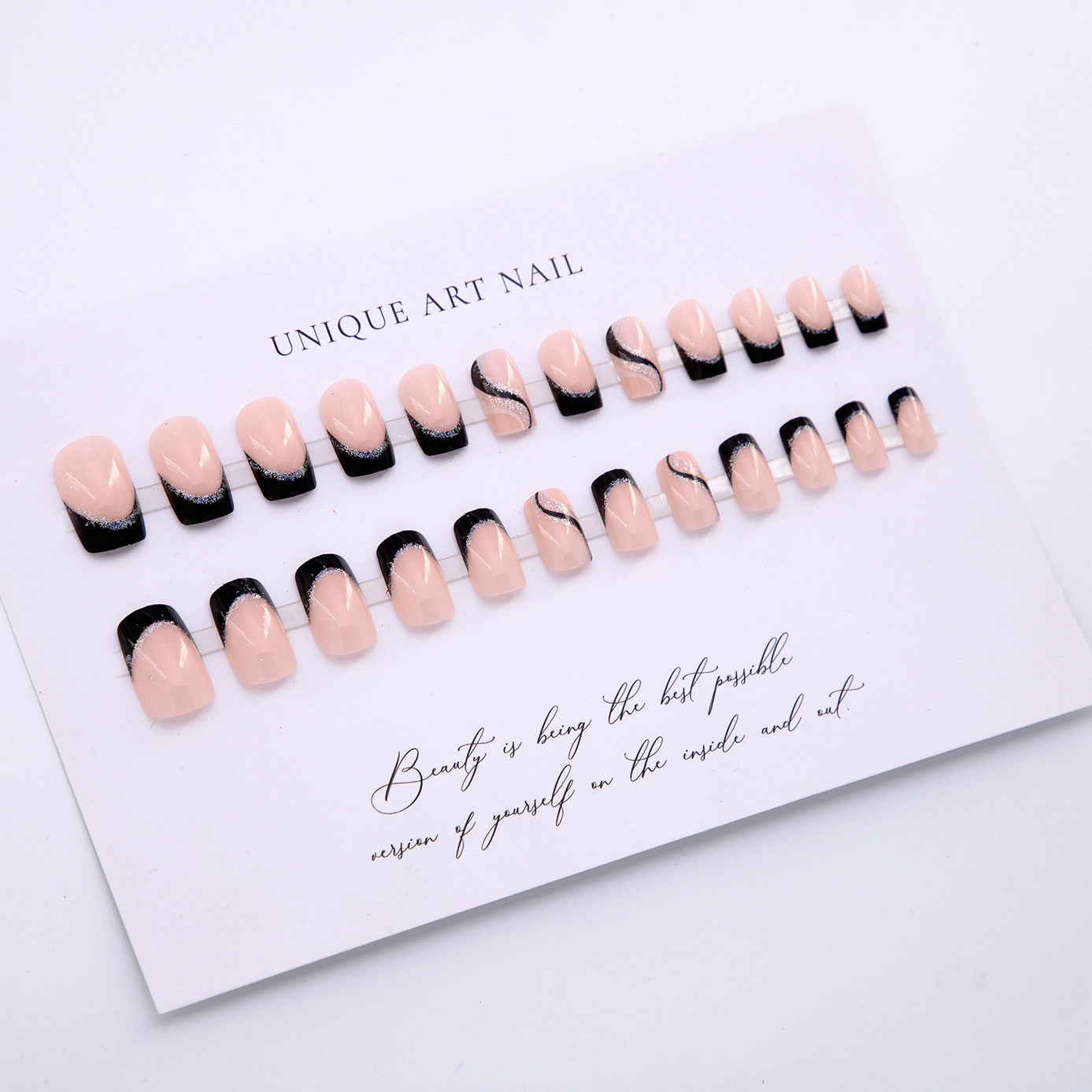 Long Square Black Glitter Lines Nail Art Sticker