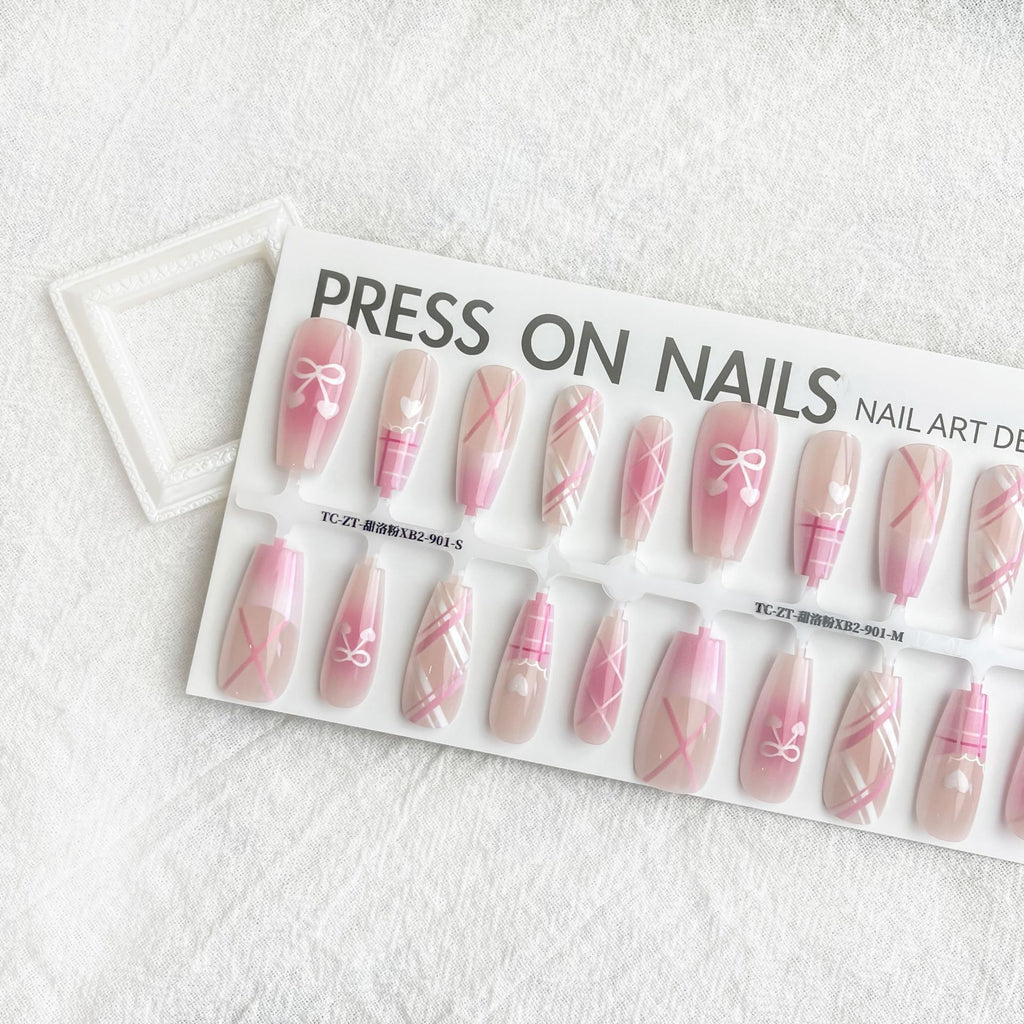 Press On Nails Dopamine Sweet Cool Butterfly Dark French Fake Nail Tip