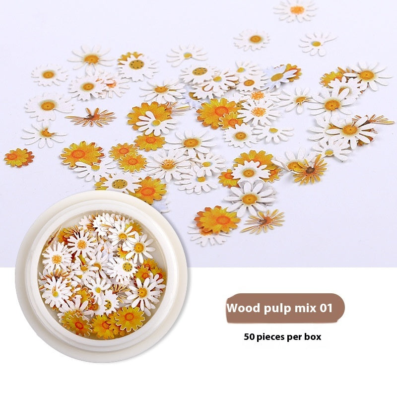 Nail Art Wood Pulp Slice Flower Mixed Nail Sticker DIY Accessories