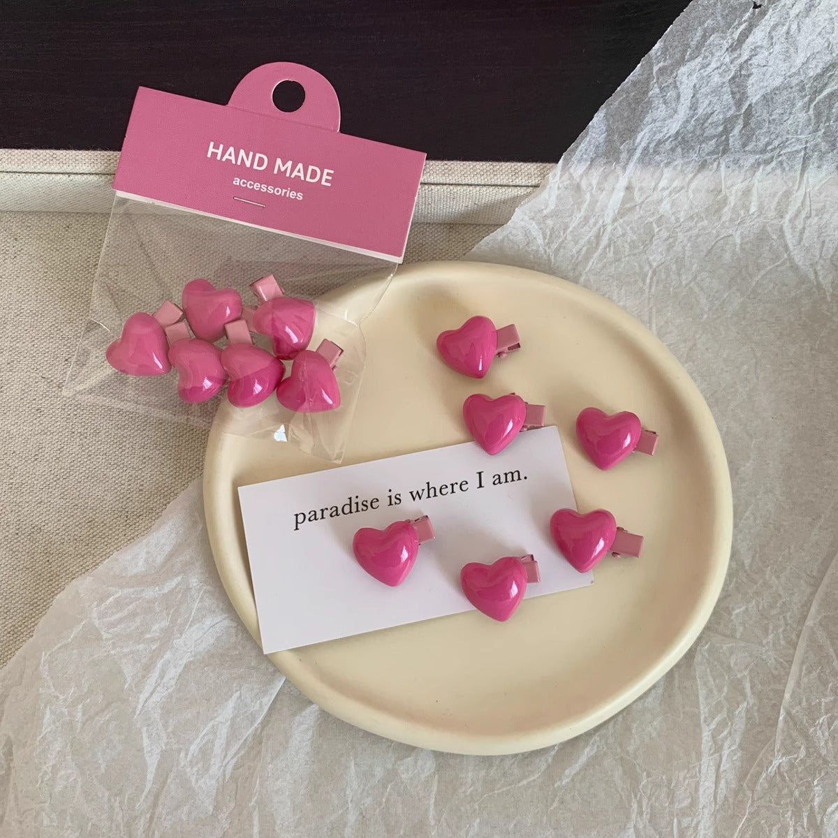 6 Girls Peach Colors Delicate Heart Barrettes