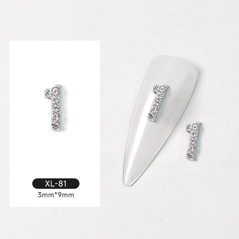 Silver Digital Sparkling Diamond Alloy Nail Decoration