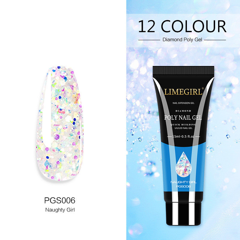 LimegGirl 12 Color Nail Art Glitter Powder Extension Gel Nail Art Sequin Extension Gel Painless