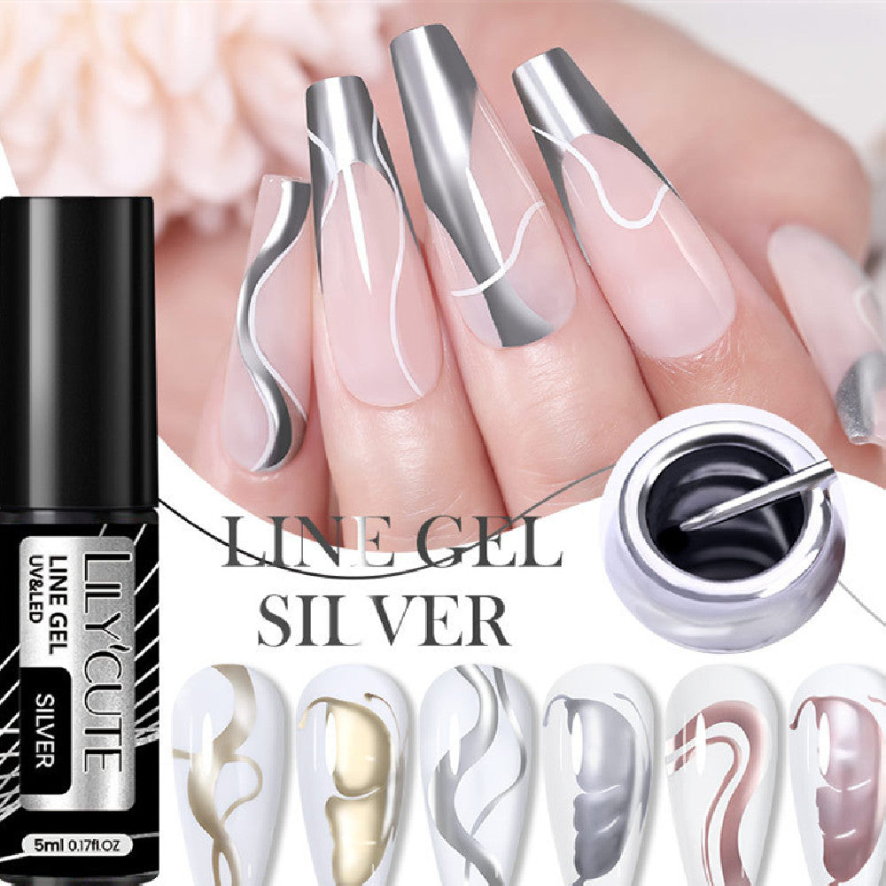 Lilycute Metal Painted Cable Gel Nail Polish Nail Art Cable Adhesive Hoy Side Silver Phototherapy Metalic Glue