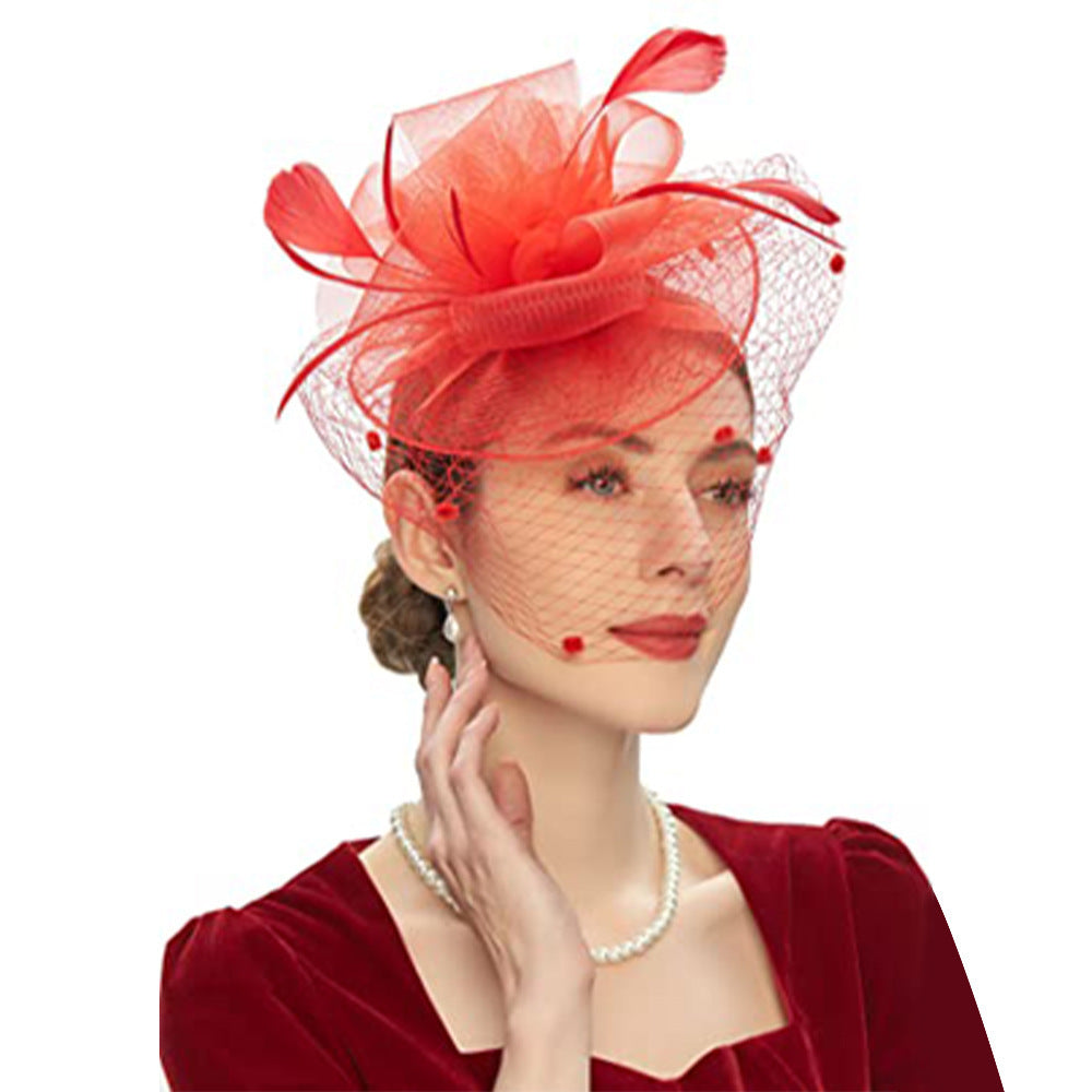 Feather Bride Hair Ornament Mesh Hat Combination Hairpin