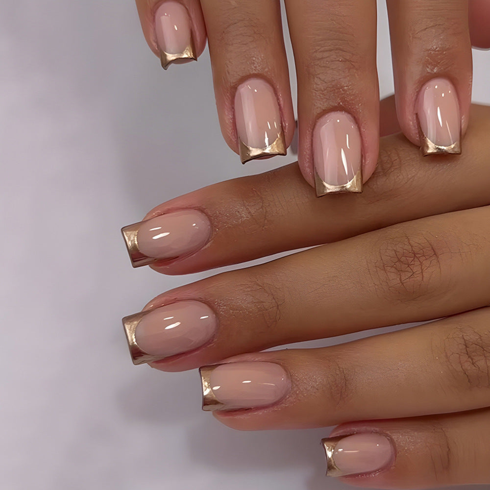 Simple Golden Trim French Nail Tips Wearable Fake Nail Patch Nails