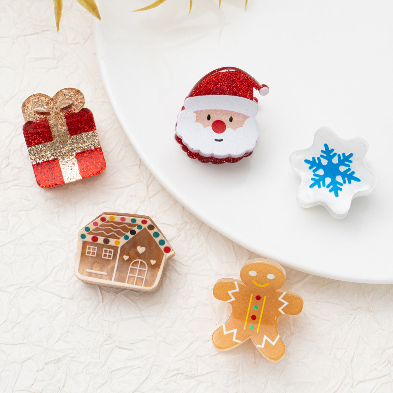 Gingerbread Man Christmas Tree Snowflake Barrettes