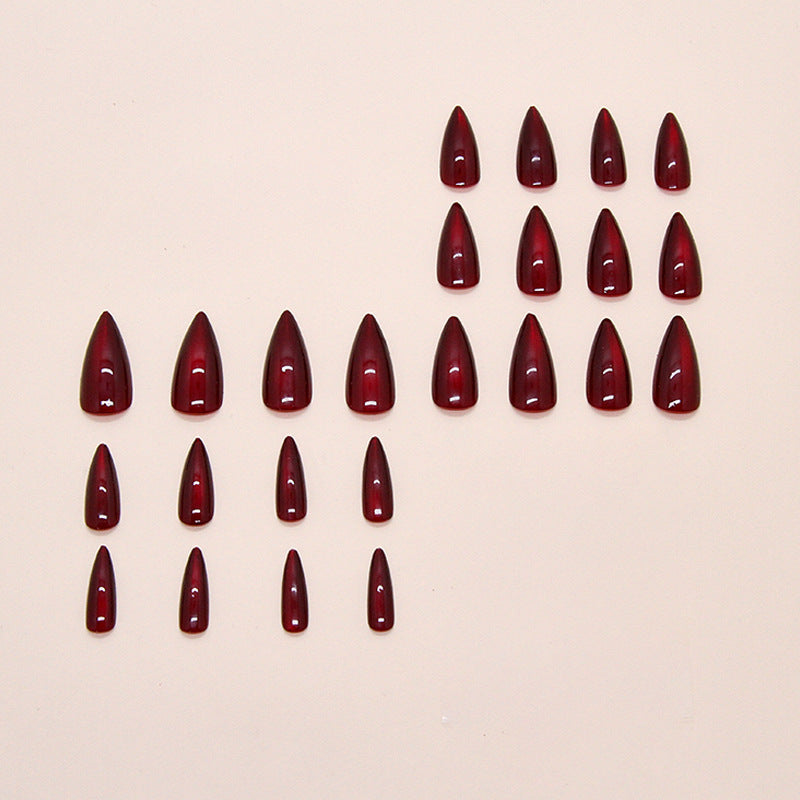 Wine Red Cat Eye Wear Nail Almond Nail Removable Nail Patch
