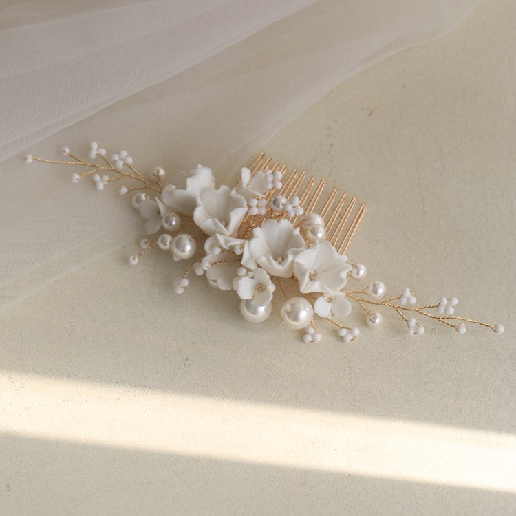 Ceramic Flower Hair Comb Bride Simplicity