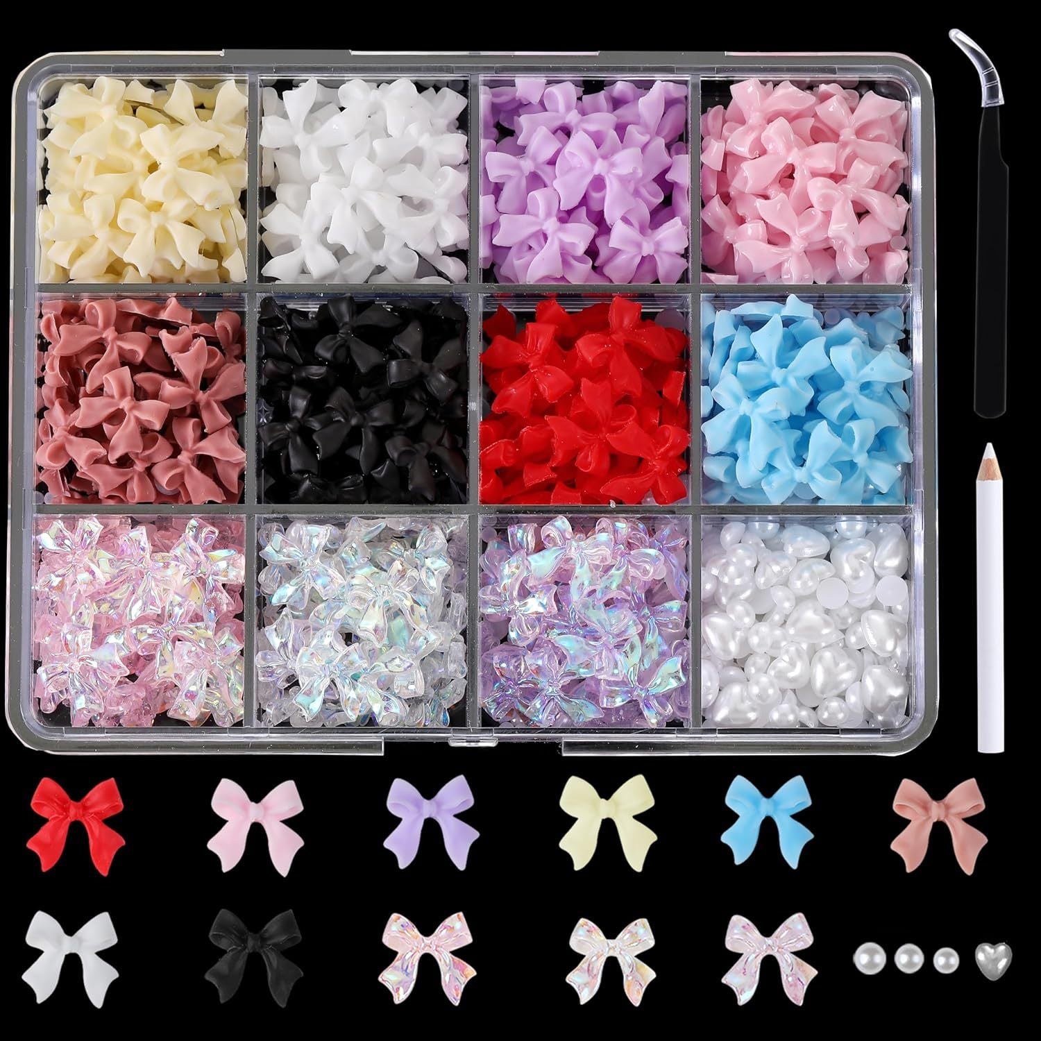Ribbon Bow Tie Christmas Resin Bow Nail Ornament Mixed Set Box