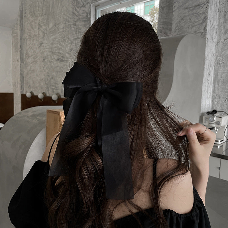 Black Veil Bowknot Spring Clip Back Head Hair Clip