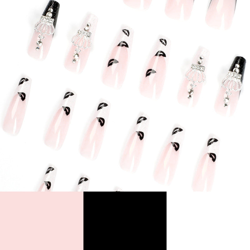 Wear A Nail Piece Long Ballet Black And White Lip Print Nail Beauty Rhinestone Removable Patch
